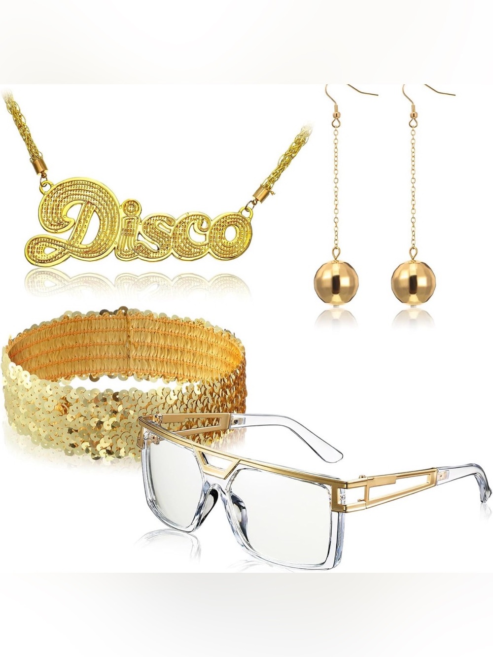 Halloween 70’s Gold Disco Costume Jewelry Set